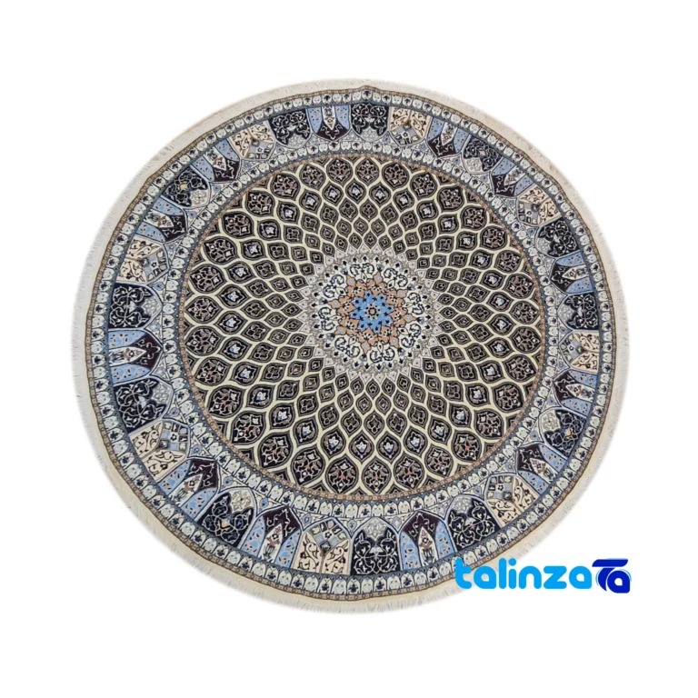 Top view of Nain Handwoven Rug Circular Design Premium Wool & Silk pattern and color tone