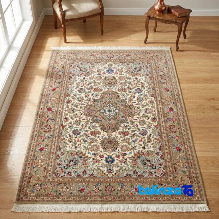 Top view of MS Handwoven Rug Latchak Toranj Cream pattern and color tone