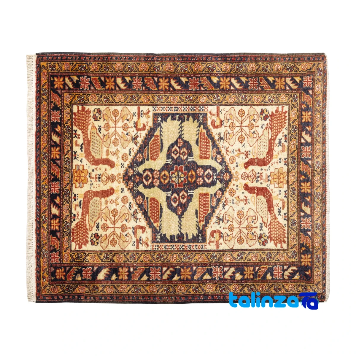 Top view of Baloch Handwoven Rug Unique Design Cream pattern and color tone