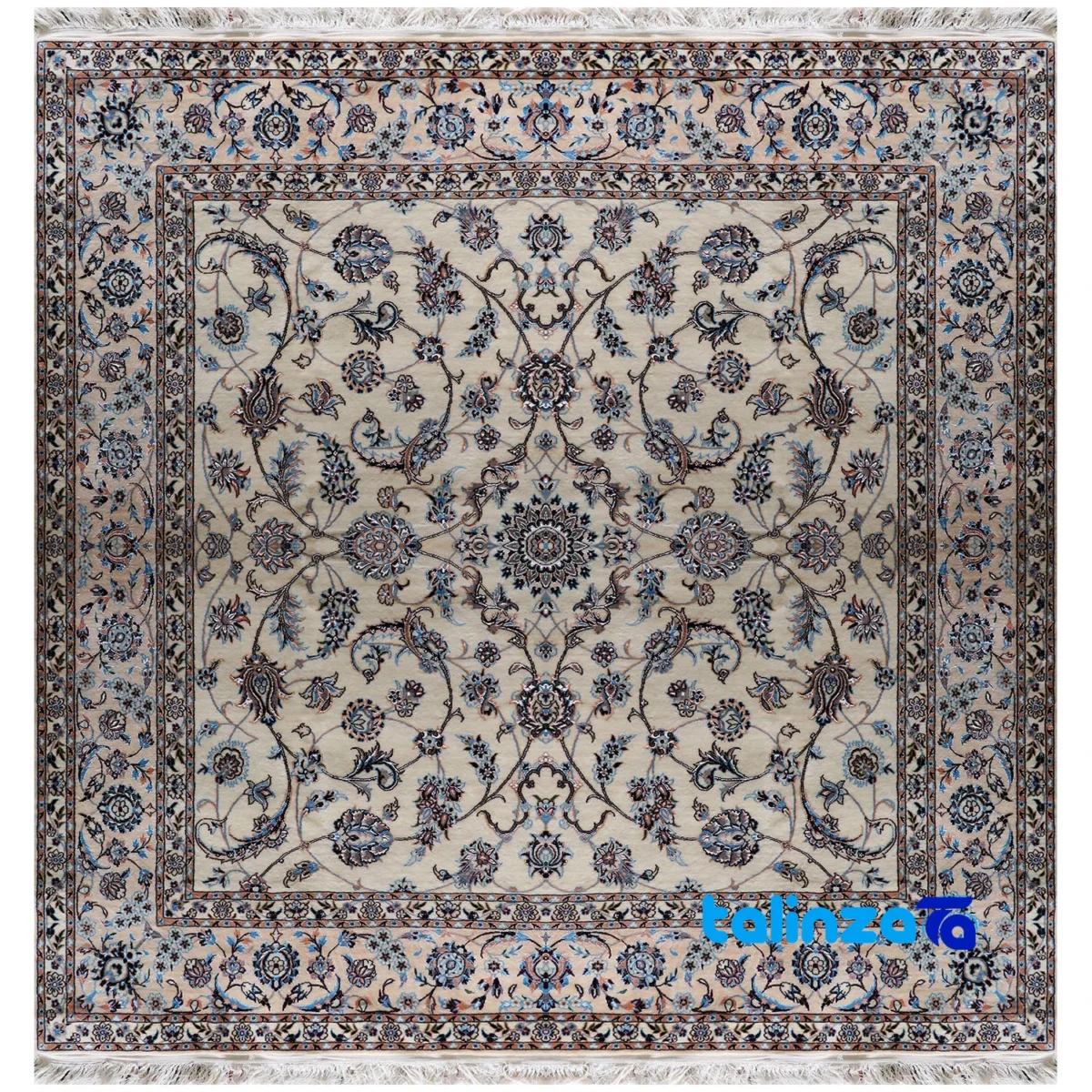 Nain Handwoven Carpet Square Design Cream - Top view showing pattern and color tone