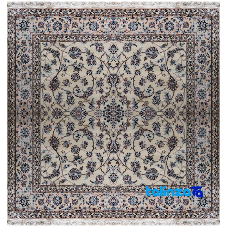 Nain Handwoven Carpet Square Design Cream - Top view showing pattern and color tone