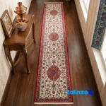 Handwoven Carpet Runner Cream Turanji Design - Full spread showing overall layout