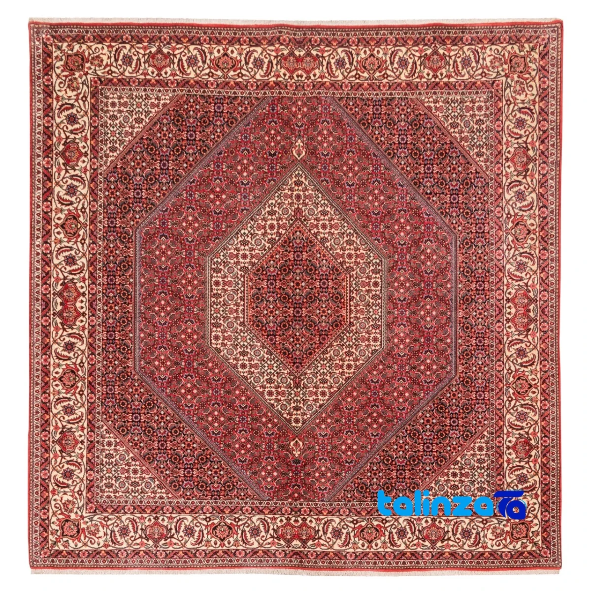 Top view of Si Persia Handwoven Carpet Unique Design Red pattern and color tone