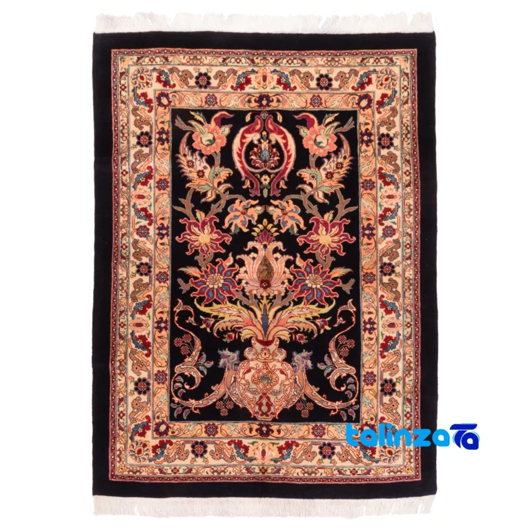 Top view of C Persia Handwoven Rug Floral Design Navy pattern and color tone