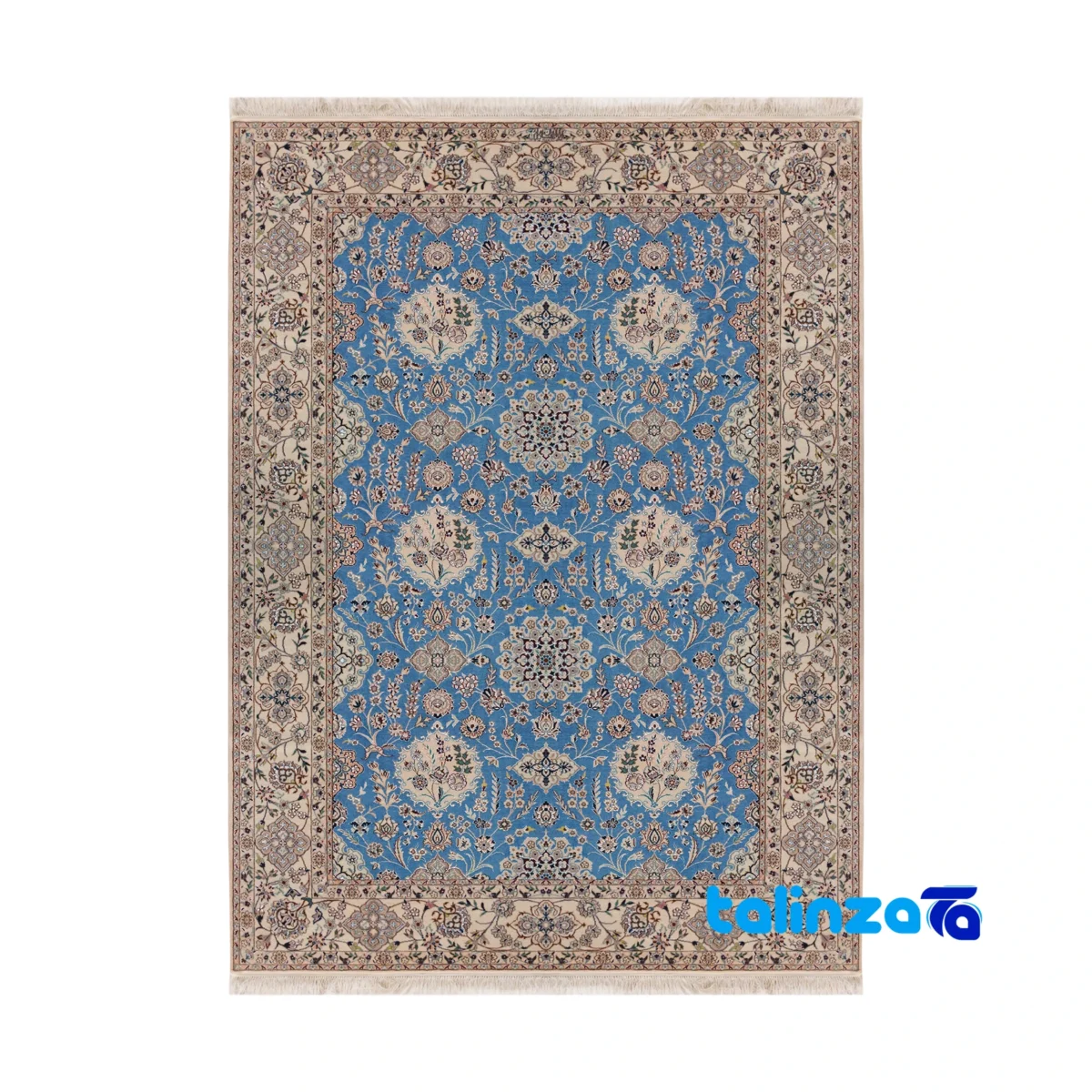 Nain Royal Handwoven Carpet Blue overall design layout (Full spread)