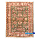 C Persia Handwoven Rug Geometric Design Green - Top view showing pattern and color tone
