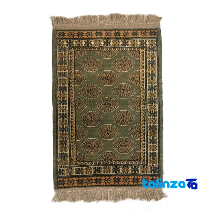 Turkmen Handwoven Rug Green Traditional Design - Full spread showing overall layout