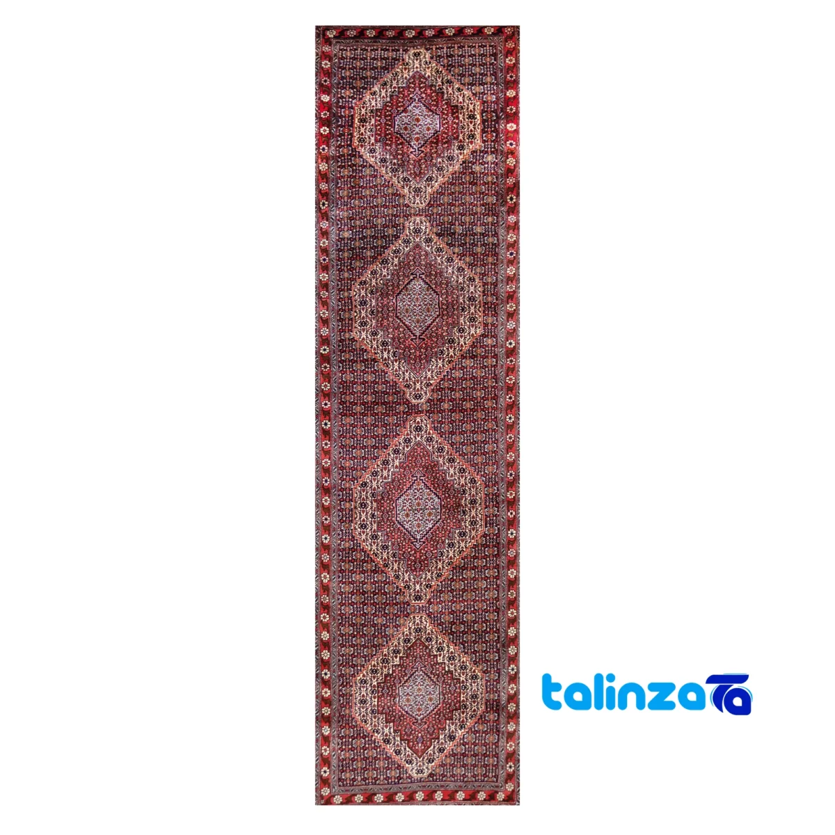 Senandaj Handwoven Runner Rug - Traditional Fish Design pattern and color tone (Top view)