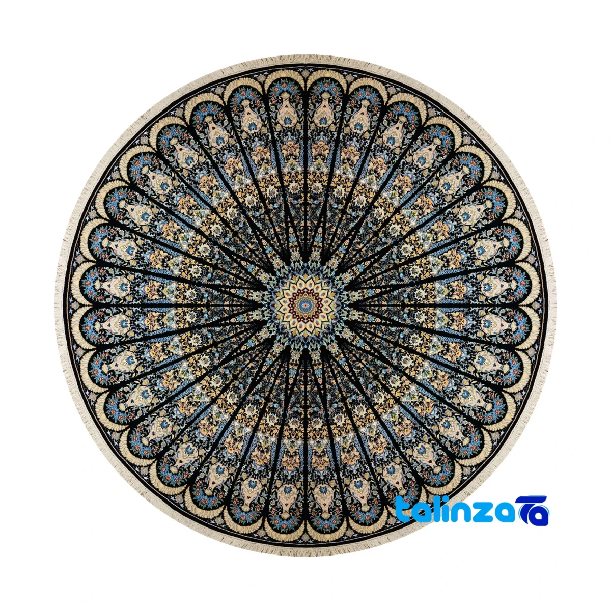 Nain Handwoven Round Rug Unique Design Navy overall layout (Full spread)