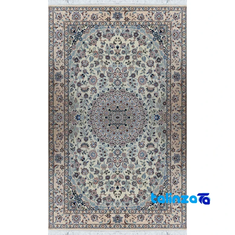 Top view of Nain Handwoven Area Rug Traditional Design Cream pattern and color tone