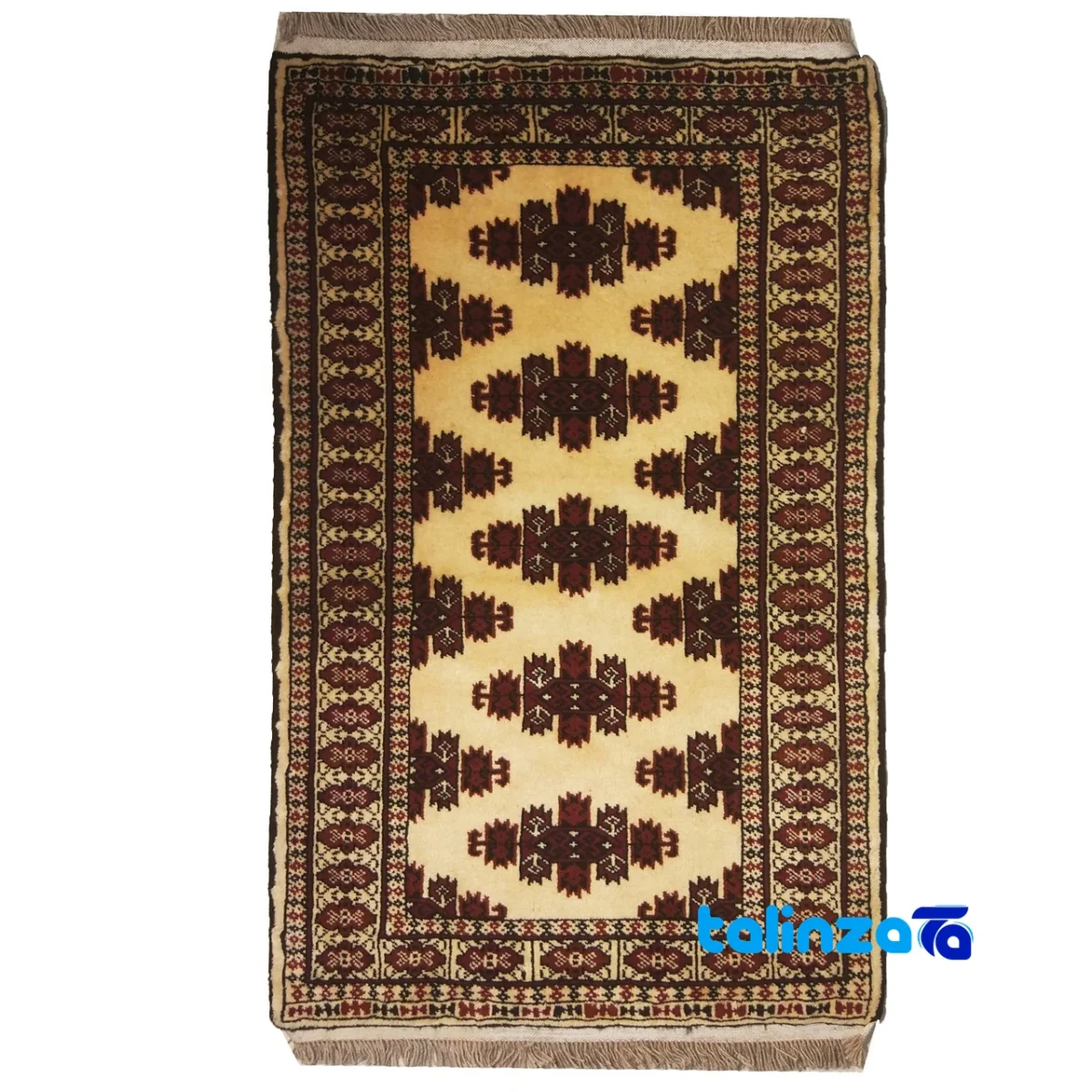 Top view of Narmine Kasra Handwoven Rug Turkmen Design pattern and color tone