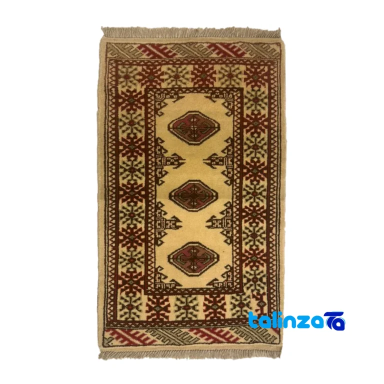 Top view of Turkmen Handwoven Rug Unique Design By hand pattern and color tone