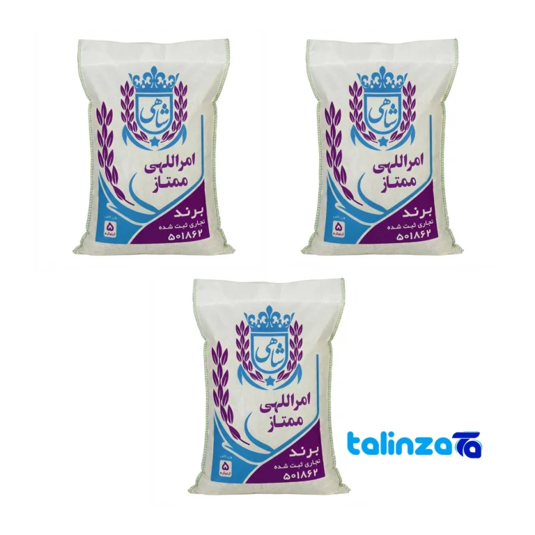 Amrollahi Tarom rice - Front view bag label and weight