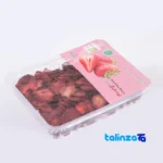 Packaging view of Akbar Rastgoo Dried Strawberries Organic label and