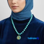 Close-up of Altin Honar Handmade Jewelry Set Turquoise Gold saffron strand quality