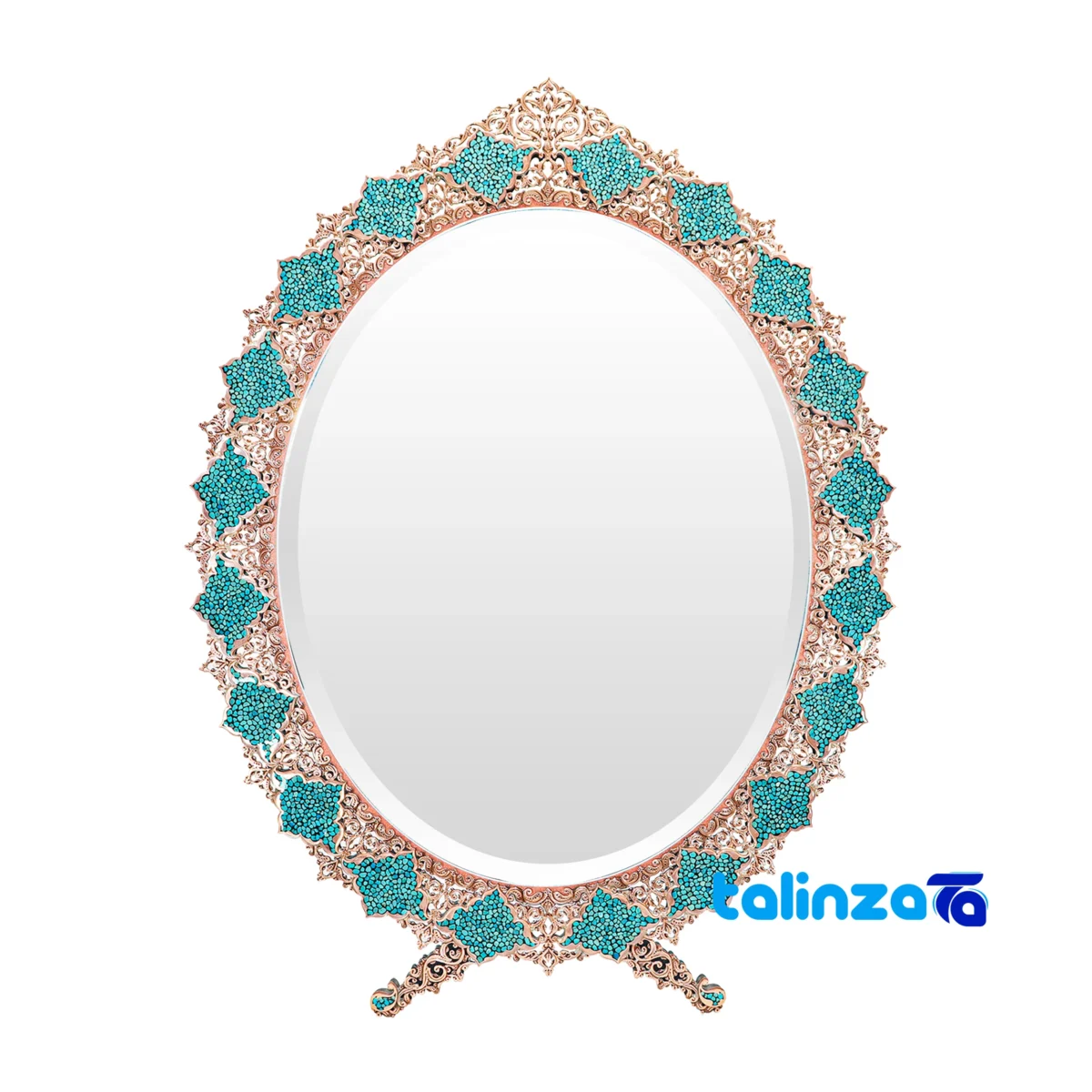 Packaging view of Magnificent Art Turquoise Inlaid Mirror Candleholder Set label and