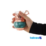 Packaging view of Shahpasand Turquoise Copper Tea Set 47 x 33 label and
