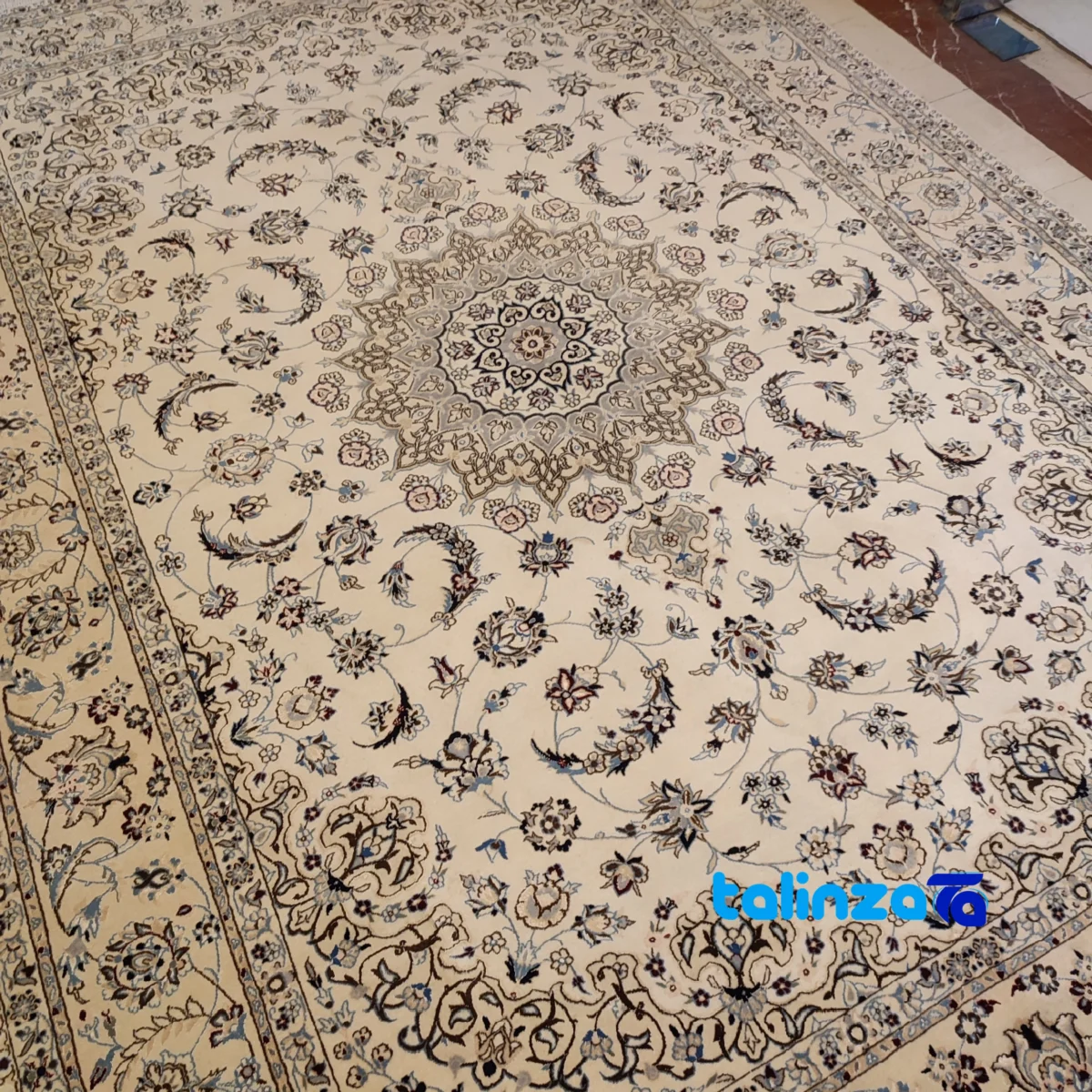 Detail view of Raza Handmade Carpet Turkmen Nain Design 350x250x2 cm pile texture close-up