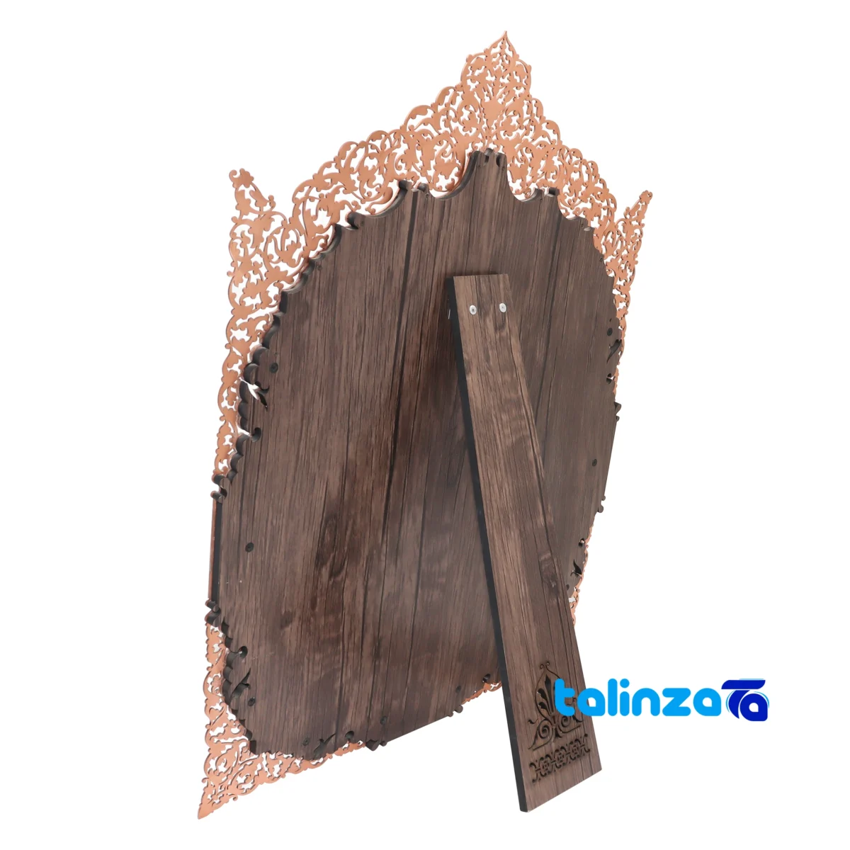 Detail view of Magnificent-Art Three Piece Turquoise Inlay Mirror Candle Holder Set finish and material