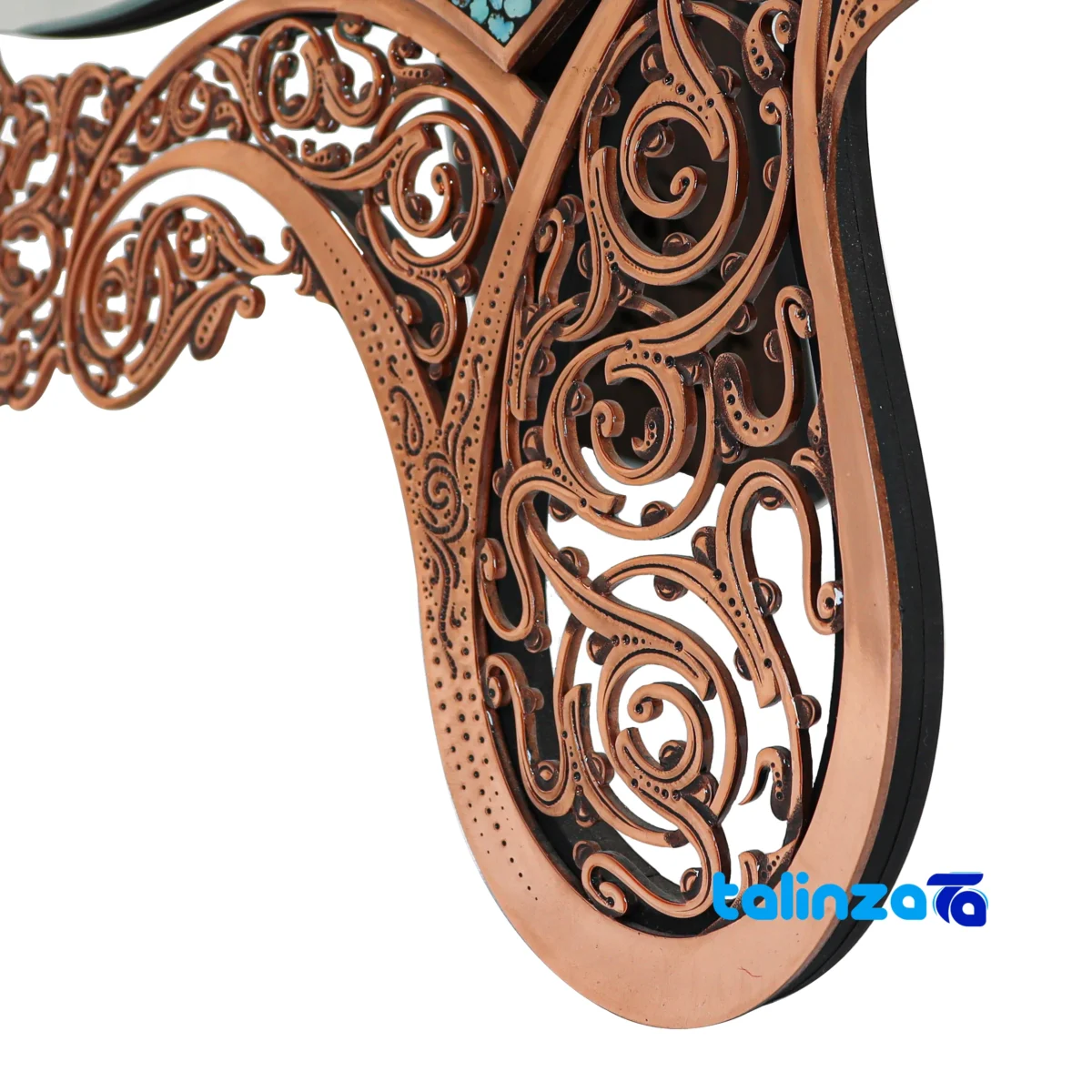 Detail view of Magnificent-Art Turquoise Mirror Candleholder Set Decorative Copper finish and material