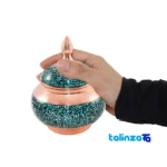 Detail view of Shahpasand Turquoise Copper Tea Set 47 x 33 finish and material