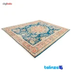 Traditional Handwoven Carpet Blue Floral Design border and finishing (Edge view)