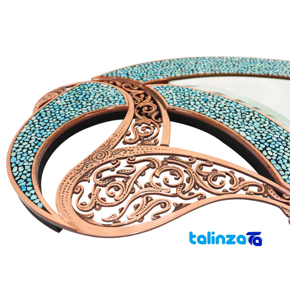Side view of Boteh Jaqeh Mirror Candlestick Set Nafis Copper profile and structure
