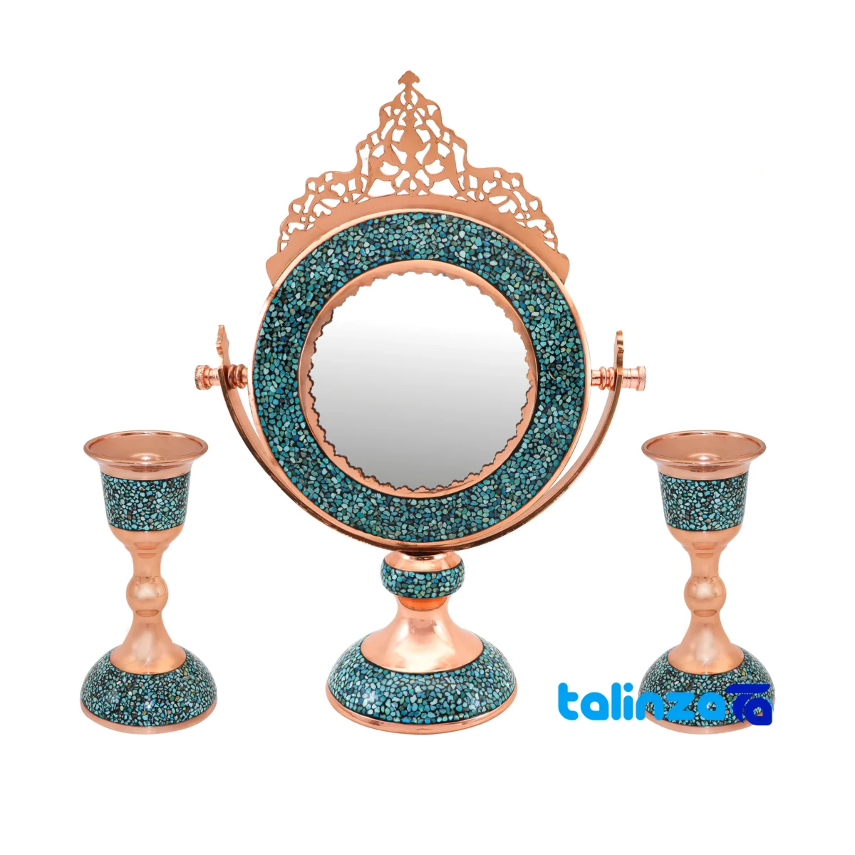 Side view of Crowned Turquoise Haftsin Decorative Set 301211 86 x 10 profile and structure