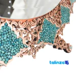 Packaging view of Magnificent Art Turquoise Inlaid Mirror Candleholder Set label and