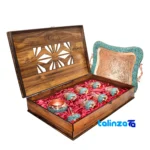 Packaging view of Shahpasand Turquoise Copper Tea Set 47 x 33 label and
