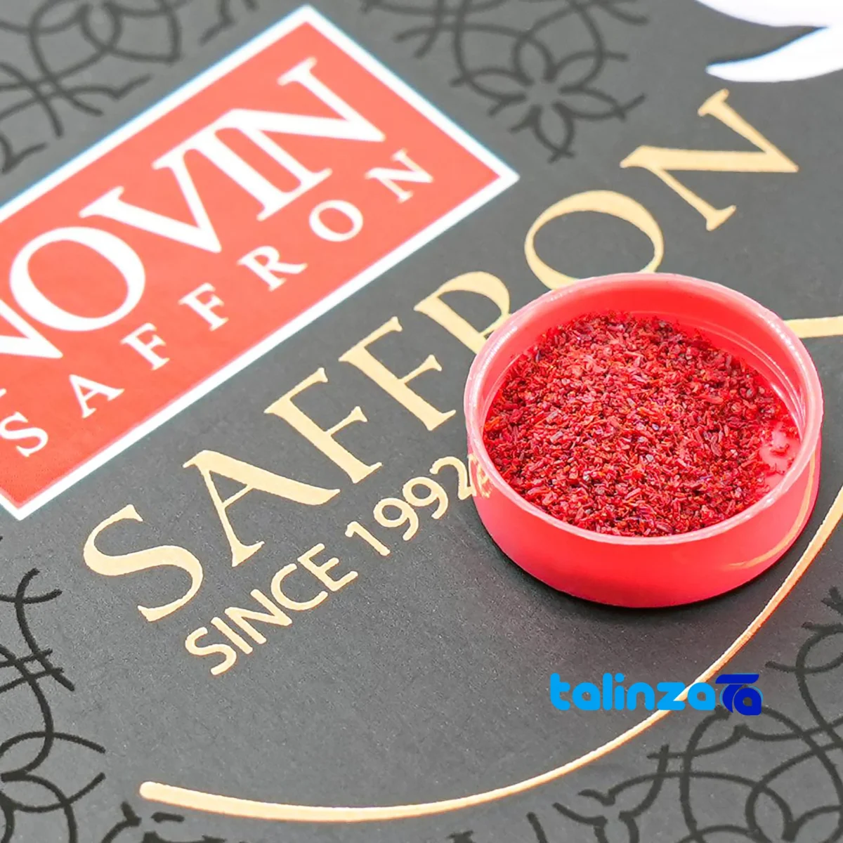 Packaging view of Novin Saffron Powder Premium Quality Packet label details and pack finish
