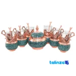 Detail view of Shahpasand Turquoise Copper Tea Set 47 x 33 finish and material