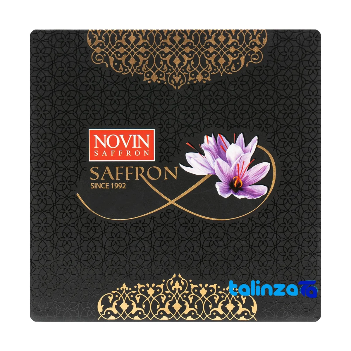 Detail view of Novin Saffron Powder Premium Quality Packet threads close-up and texture
