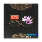 Detail view of Novin Saffron Powder Premium Quality Packet threads close-up and texture