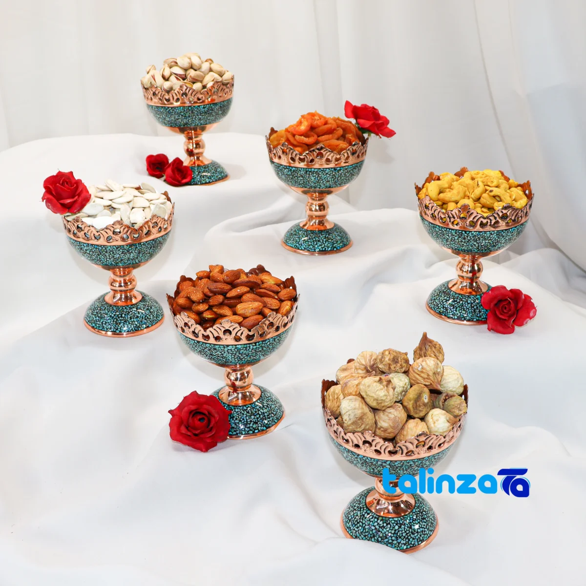 Side view of Crowned Turquoise Haftsin Decorative Set 301211 86 x 10 profile and structure