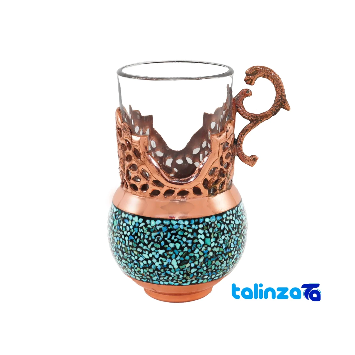Detail view of Shahpasand Turquoise Copper Tea Set 47 x 33 finish and material