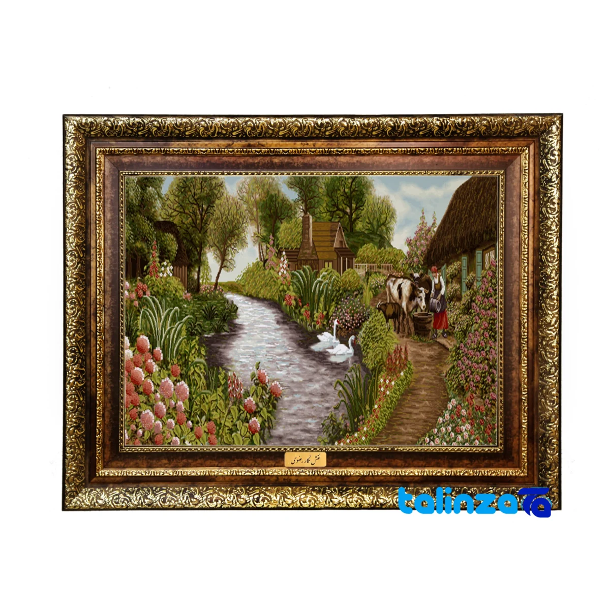 Detail view of Naghar Razavi Tapestry Landscape Art pile texture close-up