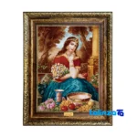 Detail view of Naghar Razavi Tapestry Art Machine-Woven Framed Design pile texture close-up