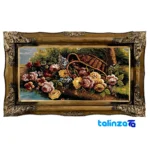 Detail view of Machine Woven Carpet Wall Art Flower Basket Design pile texture close-up