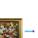 Detail view of Handmade Carpet Art Flower Basket Design pile texture close-up