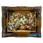 Detail view of Machine-Woven Carpet Wall Art Flower Basket Design pile texture close-up