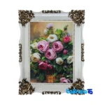 Detail view of Handmade Carpet Art Flower Vase Model 8709 pile texture close-up
