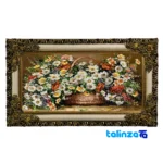 Detail view of Machine-Woven Carpet Wall Art Flower Basket Design pile texture close-up
