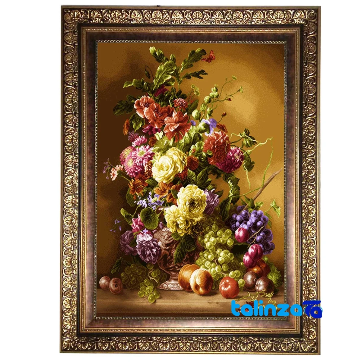 Detail view of Naghar Razavi Machine-Woven Carpet Wall Art Floral Design pile texture close-up