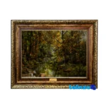 Detail view of Raza Decorative Carpet Tapestry Landscape Design pile texture close-up