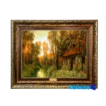 Detail view of Naghar Razavi Tapestry Landscape Art Frame pile texture close-up