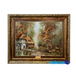 Detail view of Raza Decorative Carpet Tapestry Landscape Design pile texture close-up