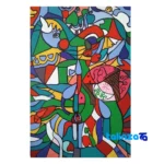 Packaging view of Mehtab Mozloomi Cubism Acrylic Painting Happy Dreams label and