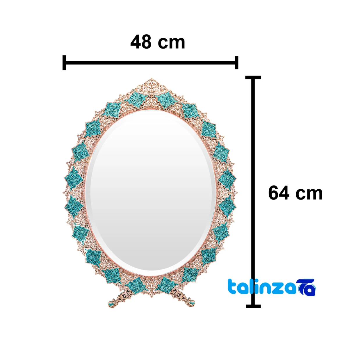 Packaging view of Fakhra Turquoise Inlaid Mirror Candle Holder Set Copper label and