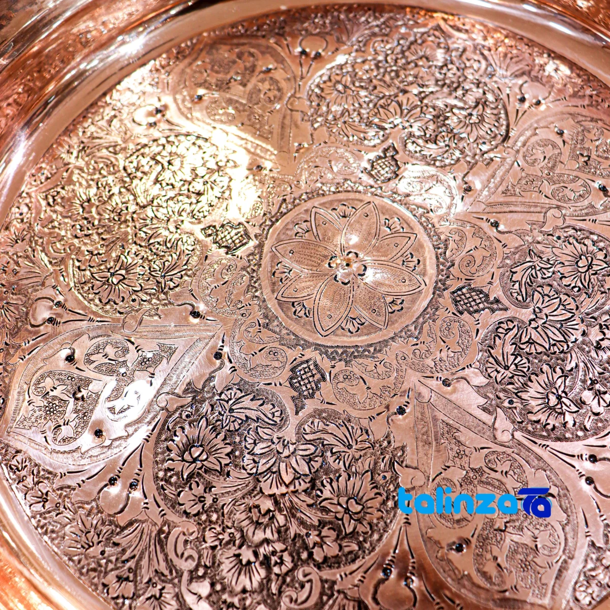 Detail view of Turquoise Inlaid Confectionery Bowl Decorative Copper nuts close-up texture
